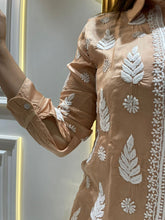 Load image into Gallery viewer, Chikankari Modal Satin Brown Shirt