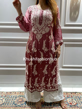 Load image into Gallery viewer, Chikankari Viscose Peach Kurti