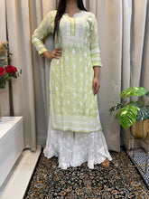 Load image into Gallery viewer, Muslin Chikankari kurta - lime green