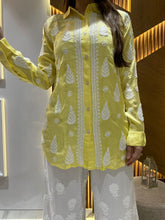 Load image into Gallery viewer, Chikankari Modal Satin Yellow Shirt