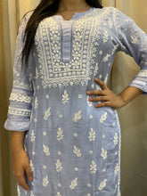 Load image into Gallery viewer, Muslin Chikankari kurta- Ice Blue