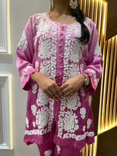 Load image into Gallery viewer, Chikankari Modal Satin Pink Co-ord Set
