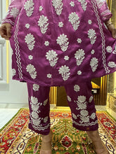 Load image into Gallery viewer, Chikankari Modal Satin Pant Set