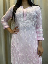 Load image into Gallery viewer, Muslin Chikankari kurta - Pink