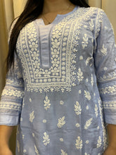 Load image into Gallery viewer, Muslin Chikankari kurta- Ice Blue