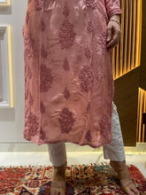 Load image into Gallery viewer, Chikankari Muslin Silk Peach Kurti