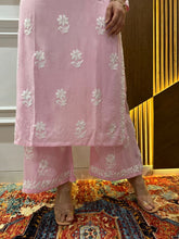 Load image into Gallery viewer, Chikankari Ryon Pink Pallazo Set