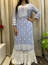 Load image into Gallery viewer, Muslin Chikankari kurta- Ice Blue