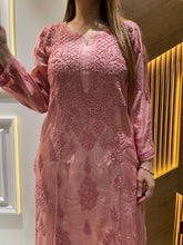 Load image into Gallery viewer, Chikankari Muslin Silk Peach Kurti