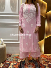 Load image into Gallery viewer, Chikankari Ryon Pink Pallazo Set