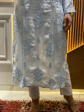Load image into Gallery viewer, Chikankari Muslin Silk Blue Kurti