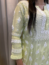 Load image into Gallery viewer, Muslin Chikankari kurta - lime green