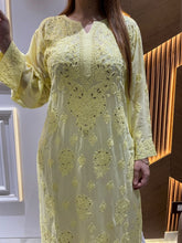 Load image into Gallery viewer, Chikankari Viscose Yellow Kurti