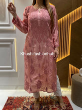Load image into Gallery viewer, Chikankari Muslin Silk Peach Kurti