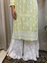 Load image into Gallery viewer, Muslin Chikankari kurta - lime green