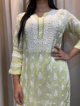 Load image into Gallery viewer, Muslin Chikankari kurta - lime green