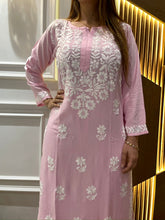 Load image into Gallery viewer, Chikankari Ryon Pink Pallazo Set