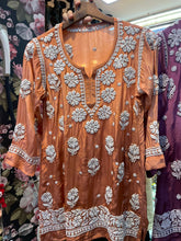 Load image into Gallery viewer, Chikankari Crepe Silk Short Kurti