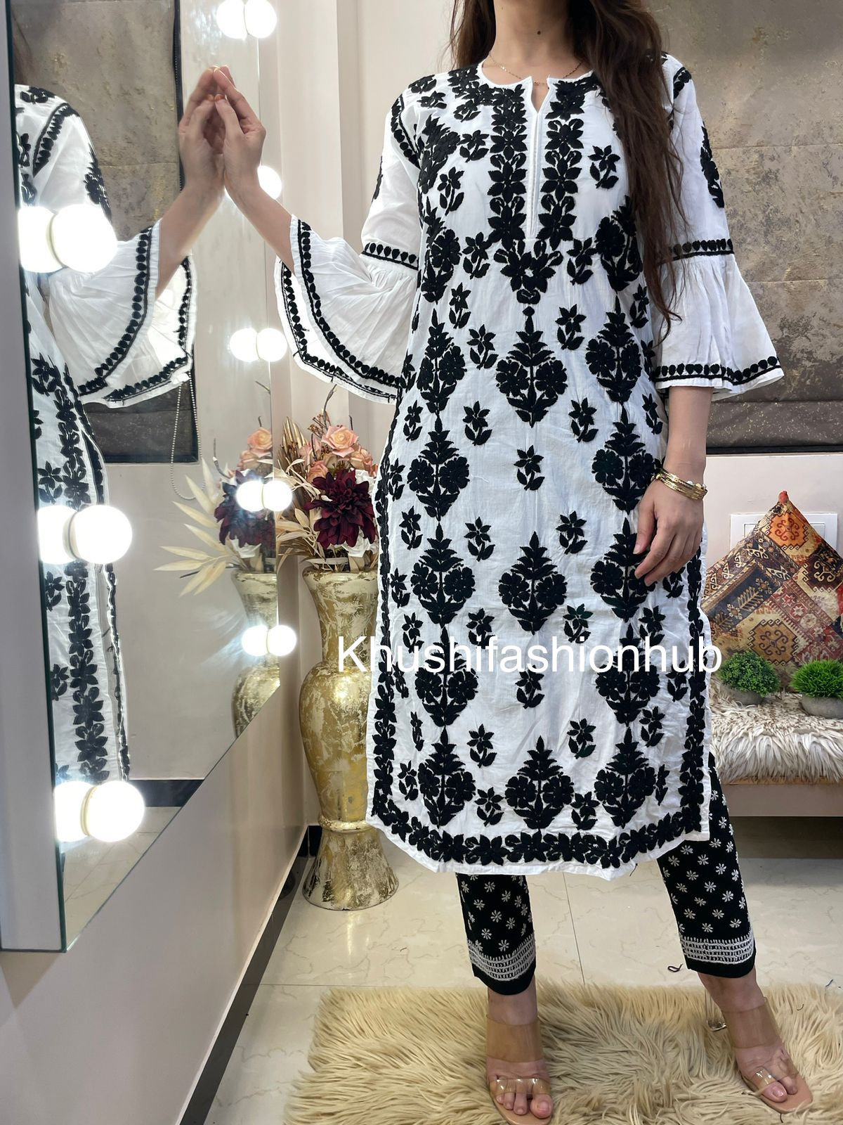 White and Black Kurti – khushifashionhub