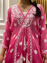 Load image into Gallery viewer, Chikankari Viscose Crepe Pink Kaftan
