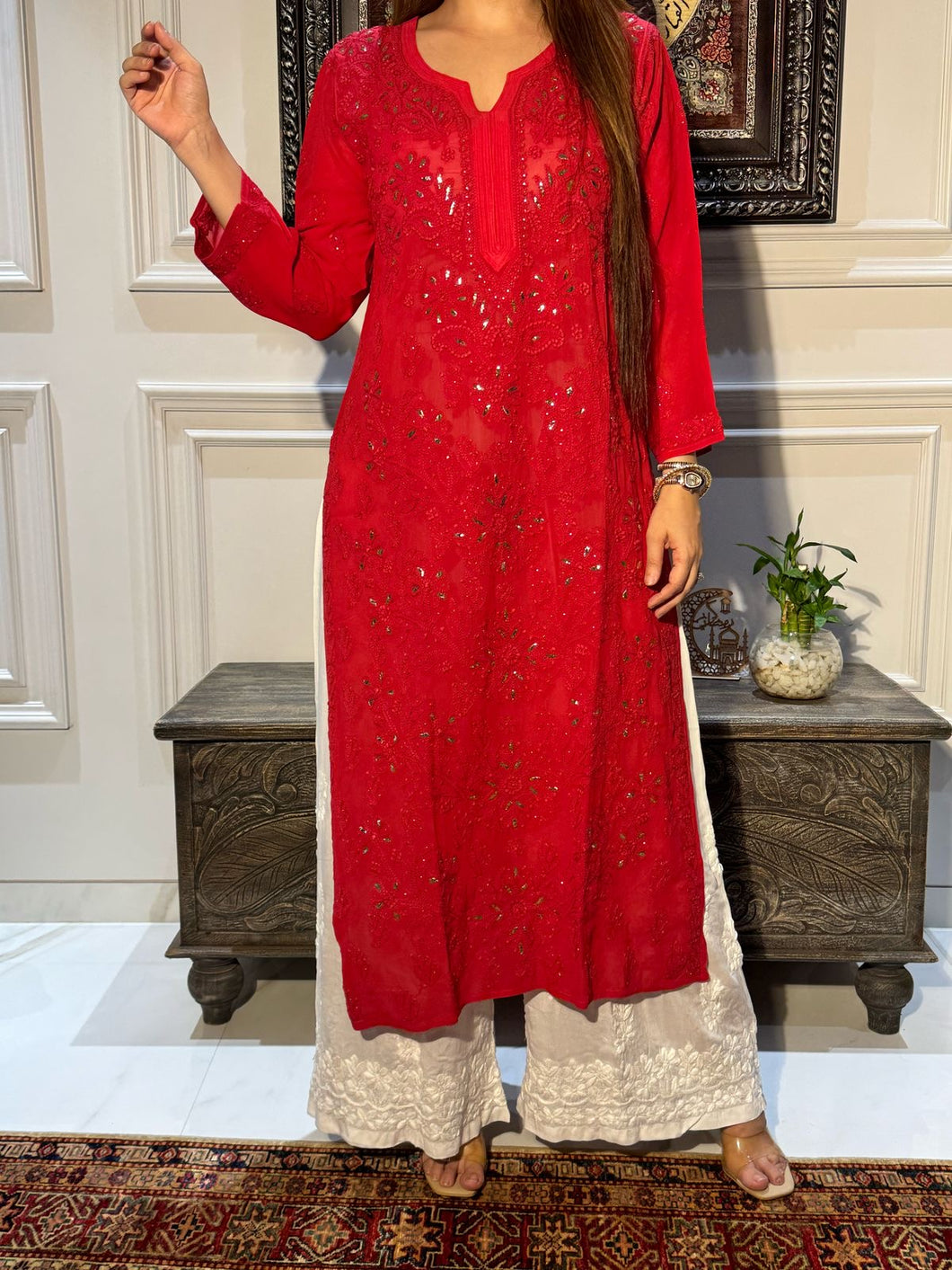 Chikankari Viscose Badla Kurti