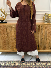 Load image into Gallery viewer, Chikankari Crepe Silk A line Kurta
