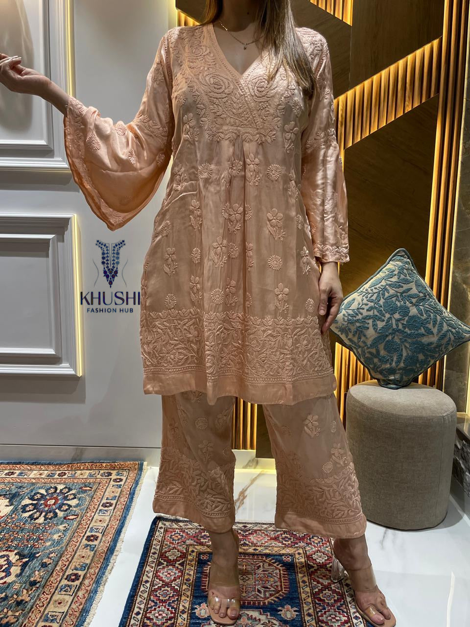 Modal Satin chikankari hand embroidery