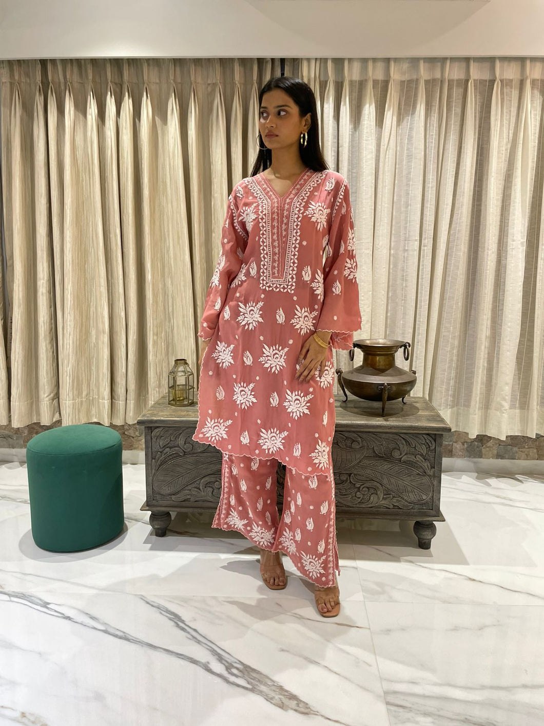 Chikankari Silk Crepe Pallazo Set