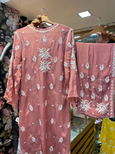 Load image into Gallery viewer, Chikankari Silk Crepe Pallazo Set
