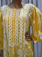 Load image into Gallery viewer, Chikankari Silk Crepe A line Frock
