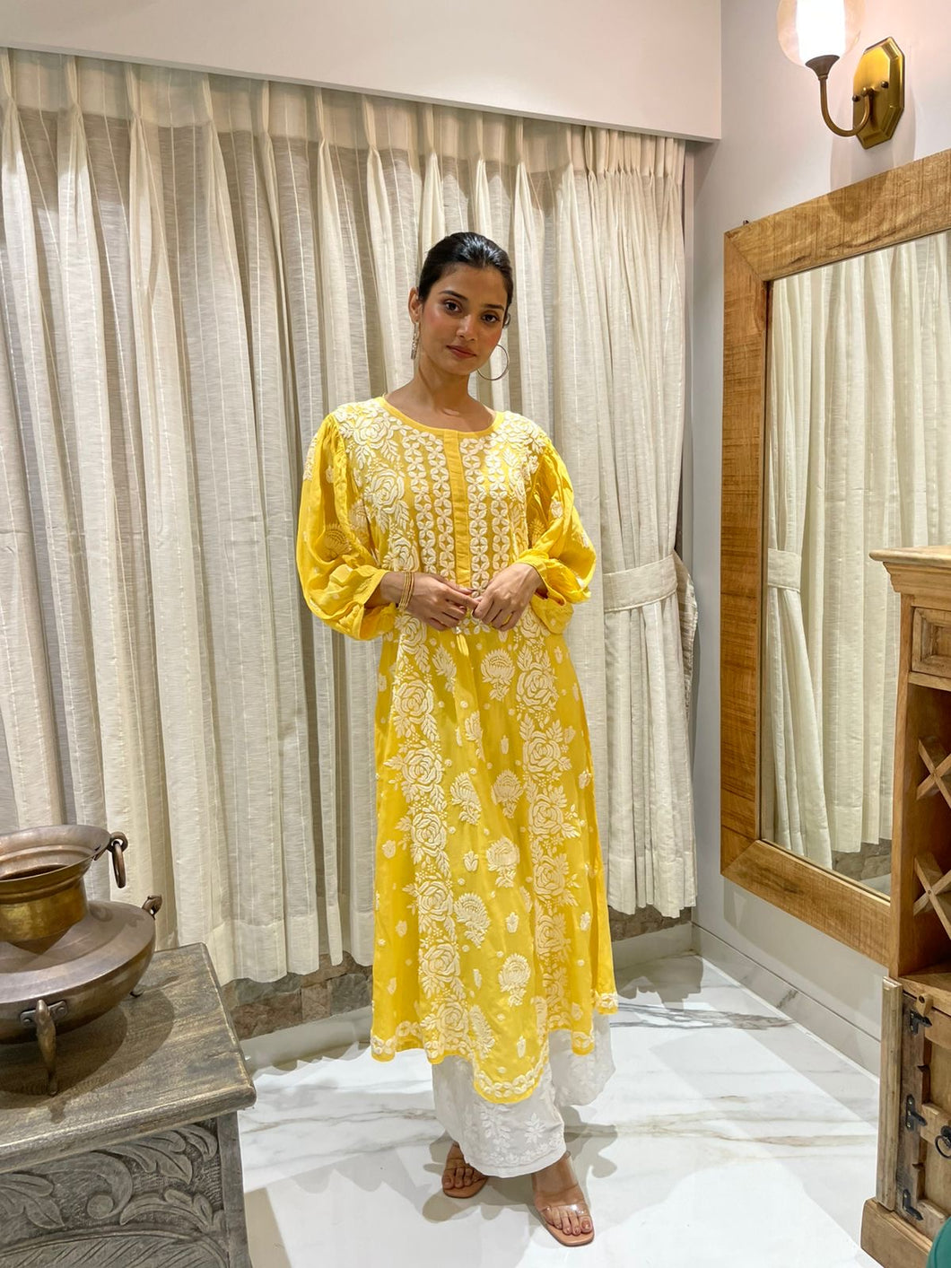 Chikankari Silk Crepe A line Frock