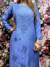 Load image into Gallery viewer, Chanderi Blue Shaded Kurti
