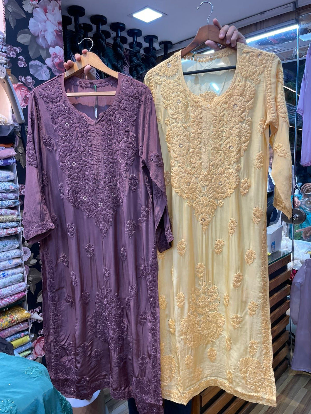 Chikankari Crepe Silk Mukaish Kurta
