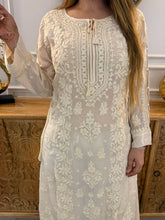 Load image into Gallery viewer, Chikankari Crepe Silk A line Kurta
