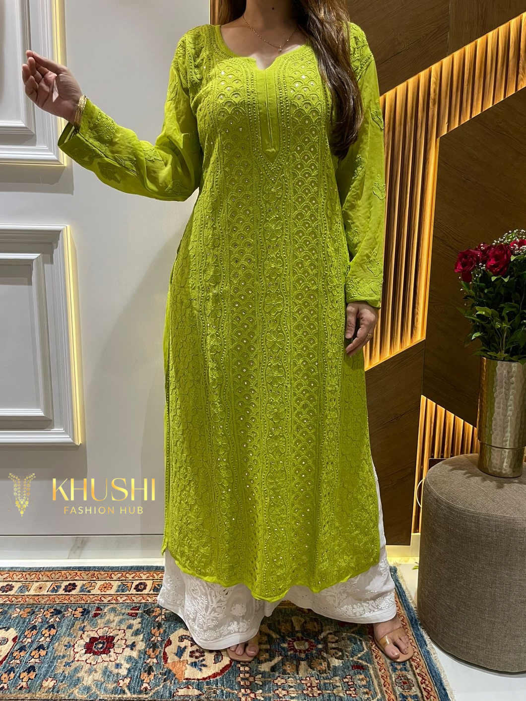 Chikankari Viscose Mukaish Work Kurti