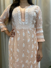 Load image into Gallery viewer, Muslin Chikankari kurta - Pale orange
