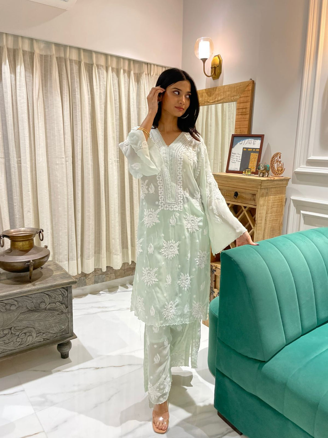 Chikankari Silk Crepe Pallazo Set