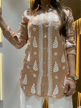 Load image into Gallery viewer, Chikankari Modal Satin Brown Shirt
