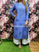 Load image into Gallery viewer, Chanderi Blue Shaded Kurti
