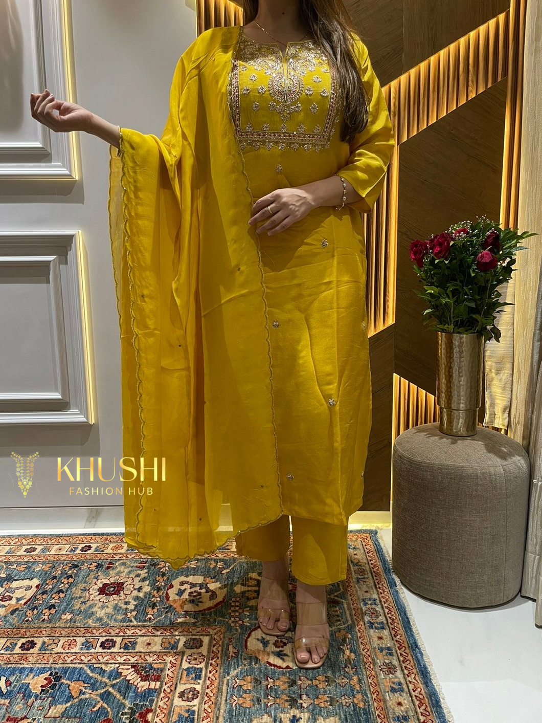 Yellow Hand Zardozi Suit