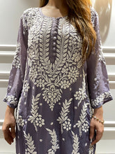 Load image into Gallery viewer, Chikankari Viscose Grey Kurti
