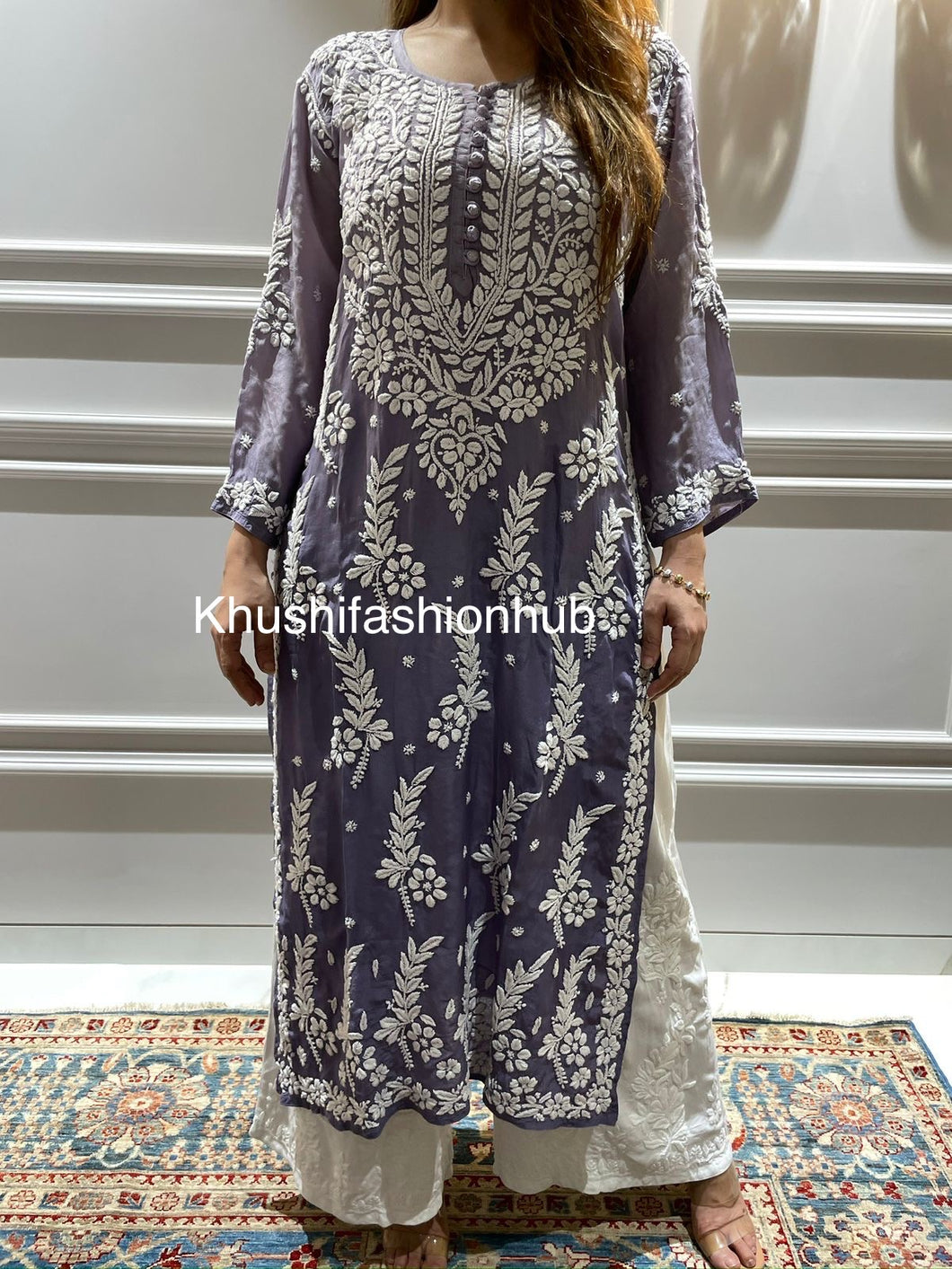 Chikankari Viscose Grey Kurti