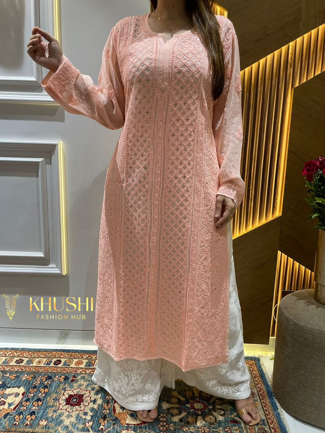Chikankari Viscose Mukaish Work Kurti