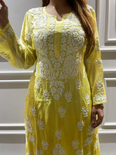 Load image into Gallery viewer, Chikankari Muslin Yellow Kurti
