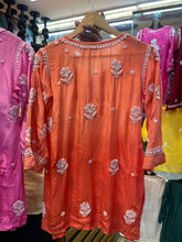 Load image into Gallery viewer, Chikankari Crepe Silk Short Kurti
