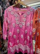 Load image into Gallery viewer, Chikankari Crepe Silk Short Kurti
