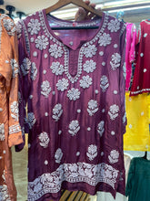 Load image into Gallery viewer, Chikankari Crepe Silk Short Kurti
