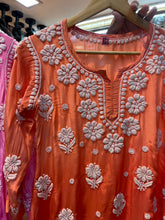 Load image into Gallery viewer, Chikankari Crepe Silk Short Kurti
