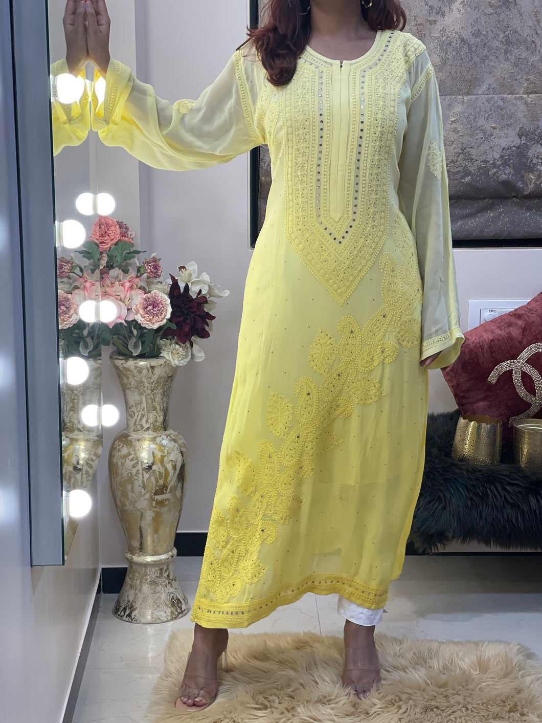 Dia Yellow Mukaish Kurti Online - Khushi Fashion Hub