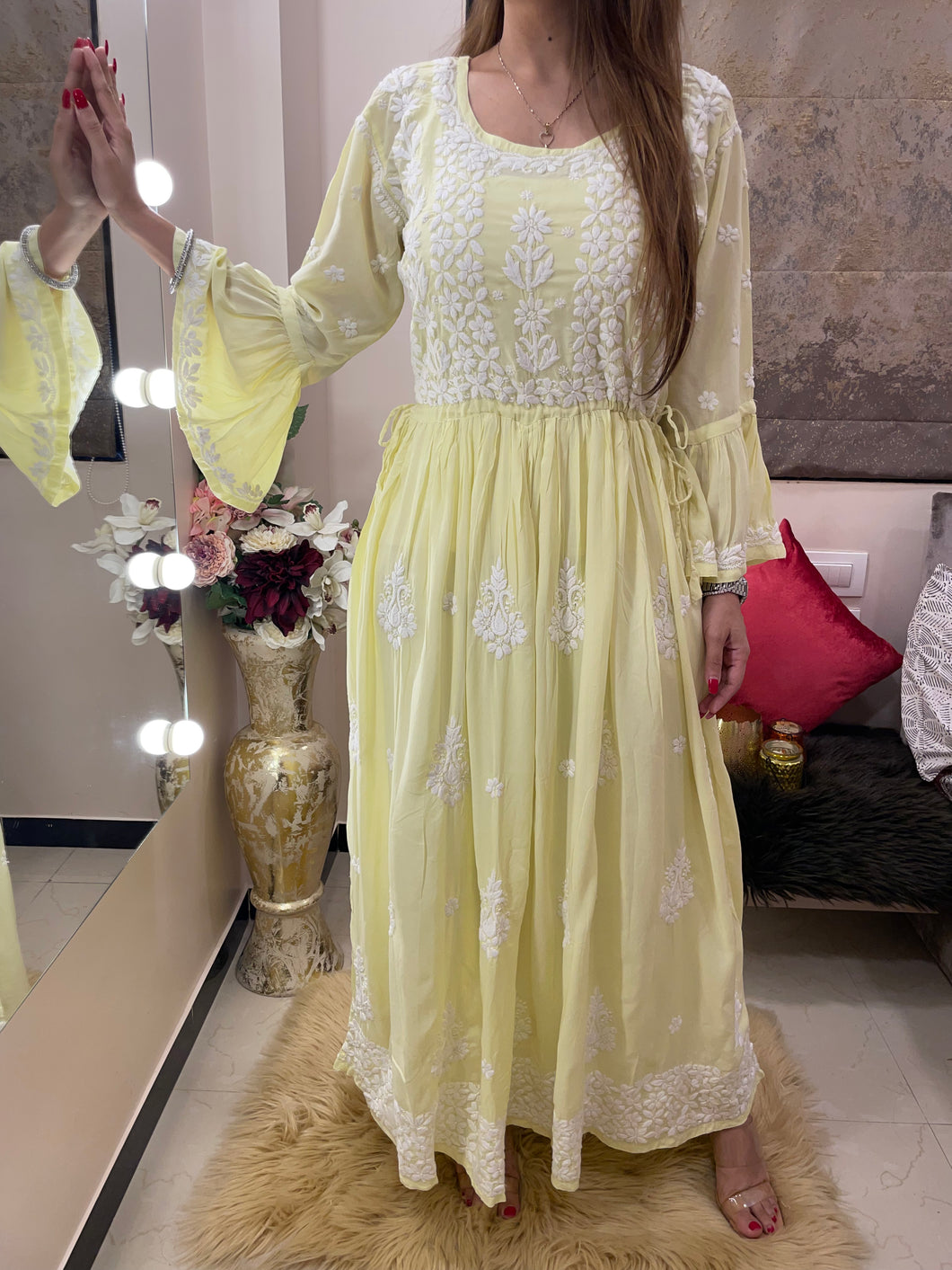 Lime Umbrella Lucknowi Kurti